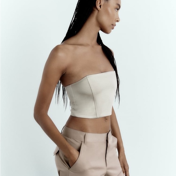 Zara Pearl Gray Satin Effect Crop Top - Picture 7 of 12